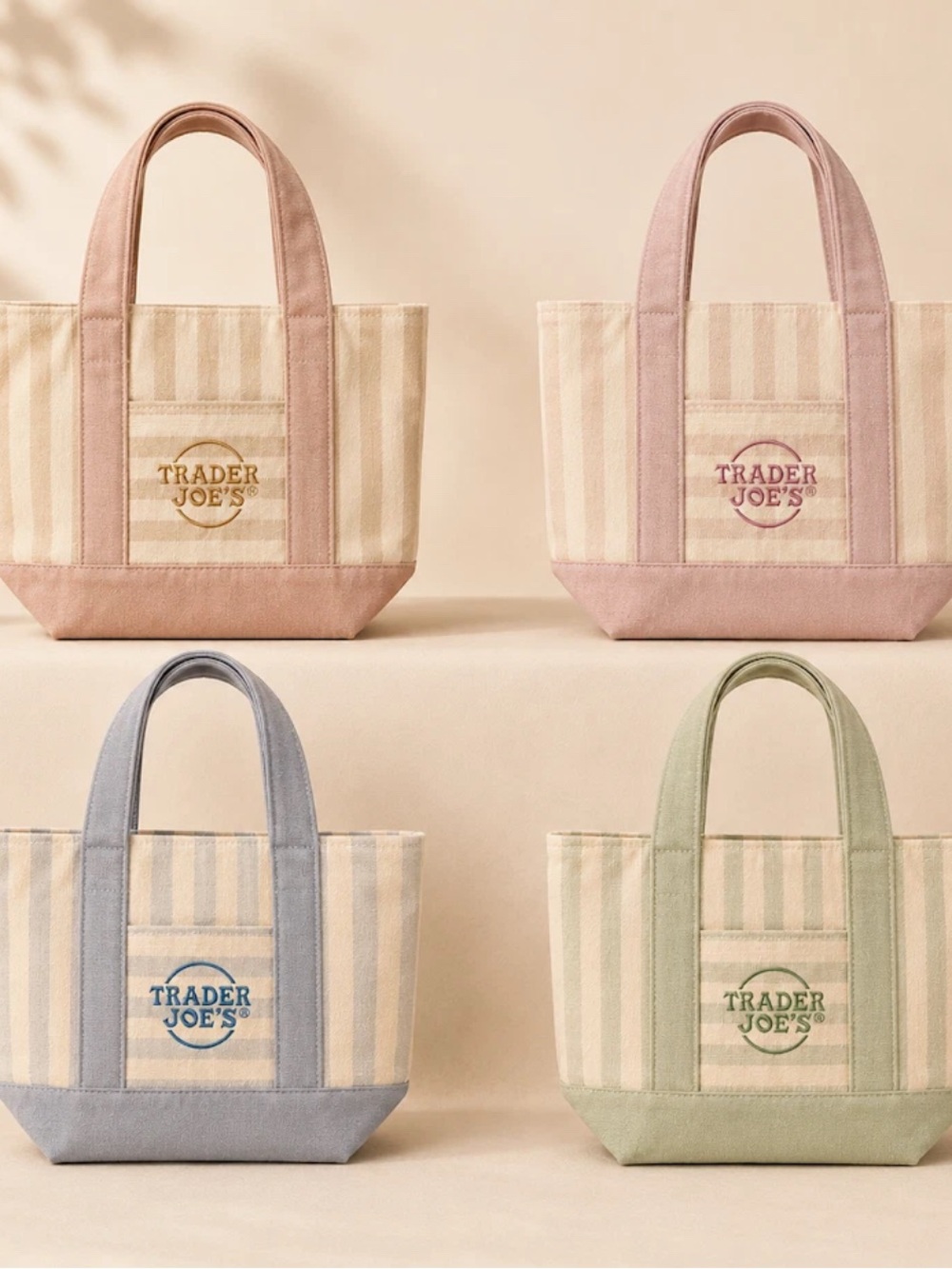 Trader Joe’s Limited Womens Striped Canvas Tote Tan Reusable